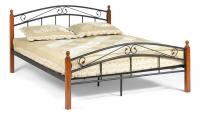 Кровать AT-8077 Wood slat base дерево гевея/металл, 160*200 см (Queen bed), красный дуб/черный. Фото №1