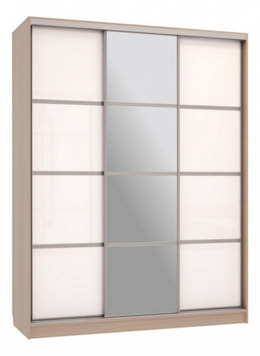 Бассо 2-600 с зеркалом (полки слева) дуб млечный/белый. Фото №1