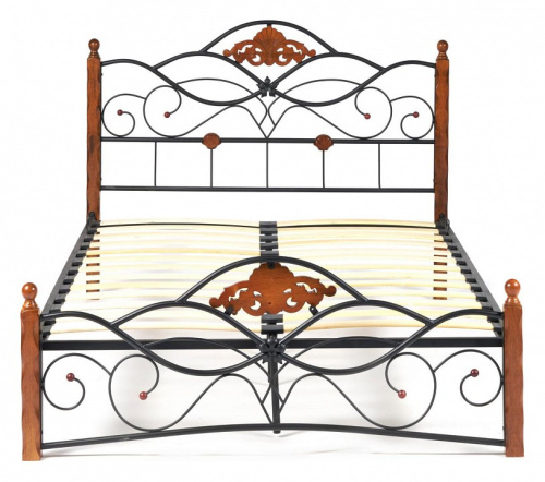 Кровать CANZONA Wood slat base дерево гевея/металл, 120*200 см (middle bed), красный дуб/черный. Фото №2