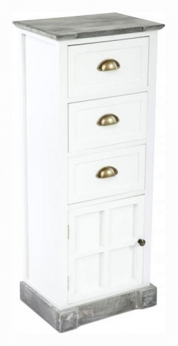 Комод с тремя ящиками и дверцей цвет каркаса Белый / Серый состаренный. Фото №1