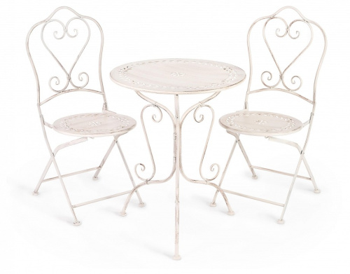 Комплект (стол + 2 стула) Secret de Maison Monique (mod. PL08-6241.6242) металл, стол:62*73, стул: 48*40*93, Античный белый (Antique White). Фото №1