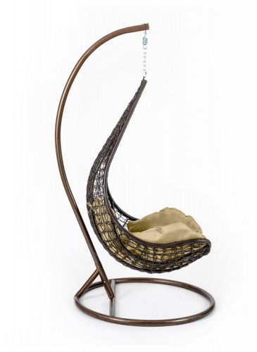 Кресло подвесное (mod. SC-010) с подушкой Металл/Искусственный ротанг, стойка:105х105х195см корзина:78х68х125см, стойка:медный,корзина:корич. Фото №2