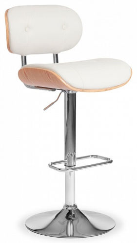 Барный стул DRAKAR (mod.4050) металл/дерево/экокожа, 51х56х95-116 см, высота сиденья 65-87 см, белый/натуральный/хром. Фото №1