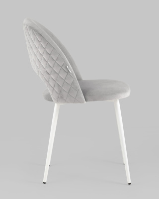 Стул Меган велюр с ромбами светло-серый белые ножки. Фото