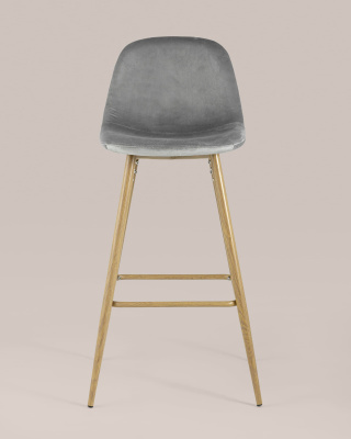 Стул барный Валенсия велюр серый ножки цвет дерево фото Стул барный Валенсия велюр серый ножки цвет дерево. Фото