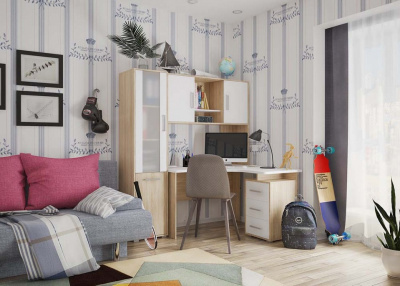 Лайт-2 Надстройка Стола компьютерного 1200 дуб сонома/белый. Фото