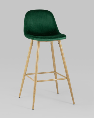 Стул барный Валенсия велюр зеленый ножки цвет дерево фото Стул барный Валенсия велюр зеленый ножки цвет дерево. Фото