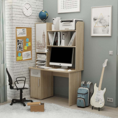 Лайт-1 Стол компьютерный 1200  дуб сонома/белый. Фото №2